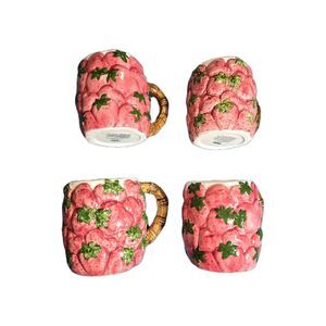 Vintage Wang's International Strawberry Ceramic Tea Cup Set of 4 (Two chipped)
